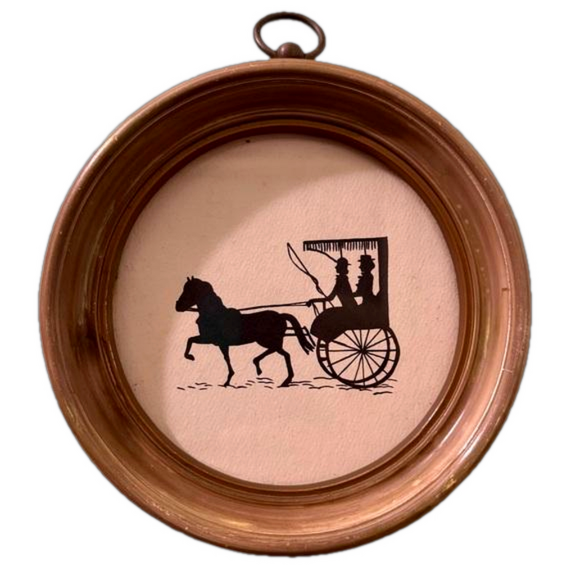 Other - Vintage round ladies in carriage framed print 6 inches